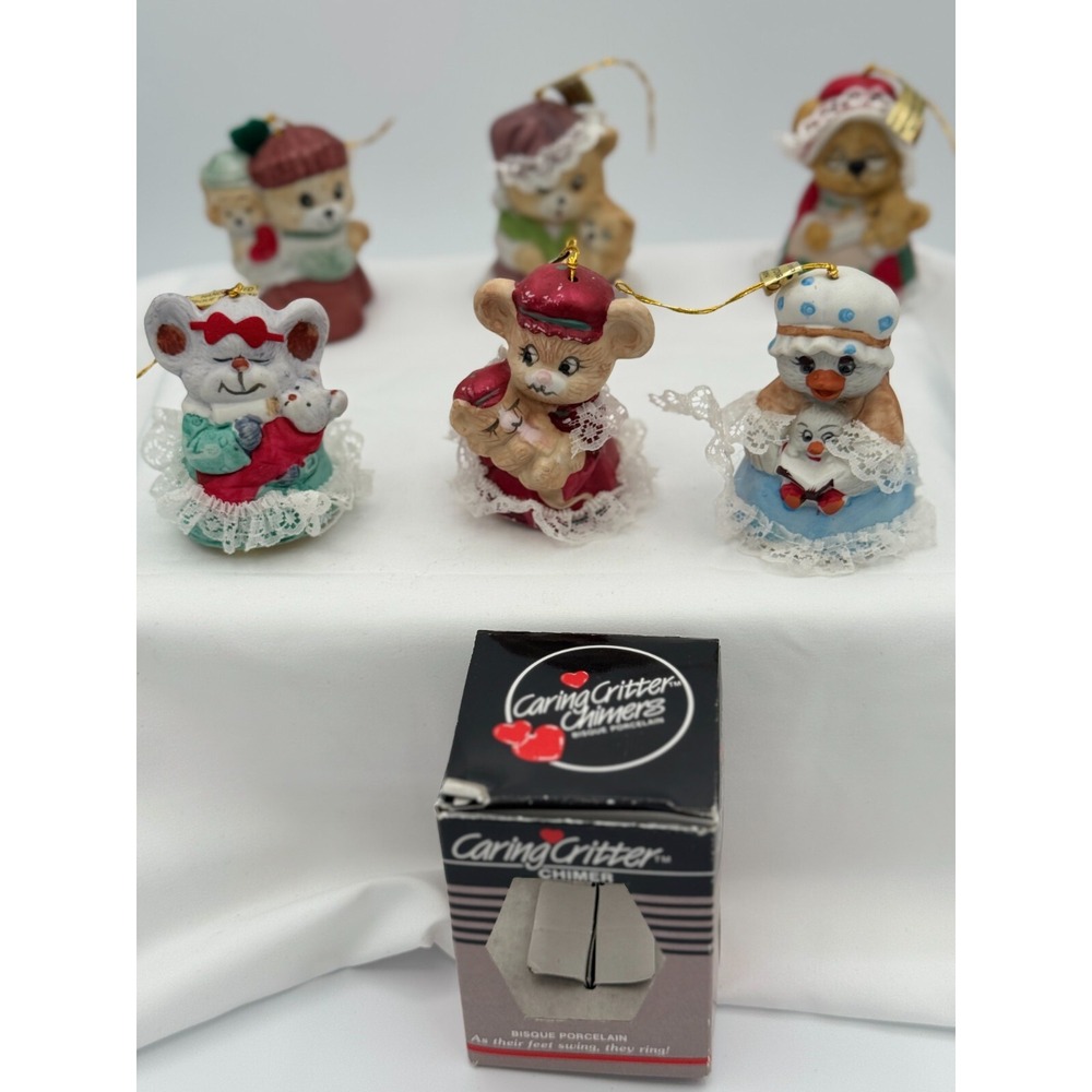 (6) Vintage Caring Critter Chimers Christmas Ornaments - Great Condition!